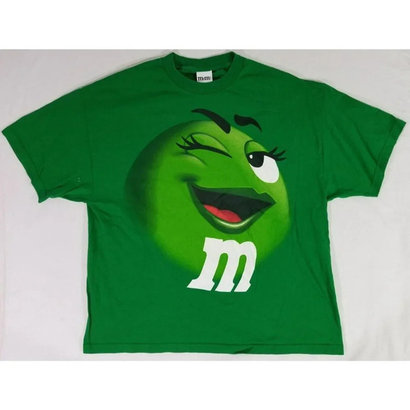 Retro 2011 M&M's MM Candy Mens Green T Shirt XXL Wink Mars Inc Cartoon World EUC - Picture 2 of 6
